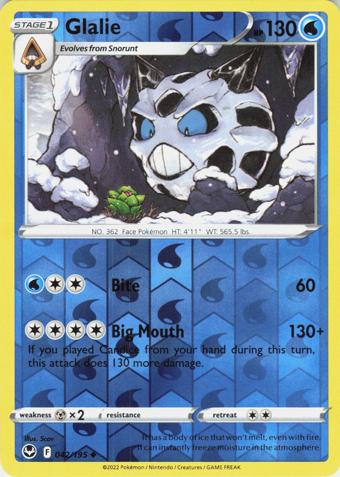 Glalie Reverse Holo Uncommon SWSH12: Silver Tempest 042/195 NM