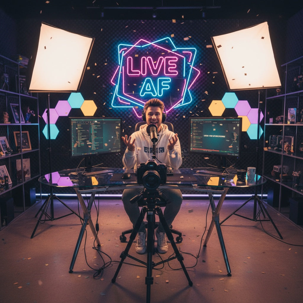 Content creator hosting a live show in the LIVE AF studio