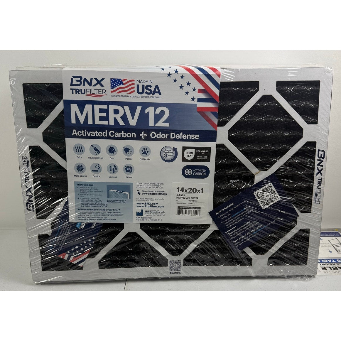 4x20x1 MERV 12 Pleated Air Filters. 6 PACK. Activated Carbon Odor Defense