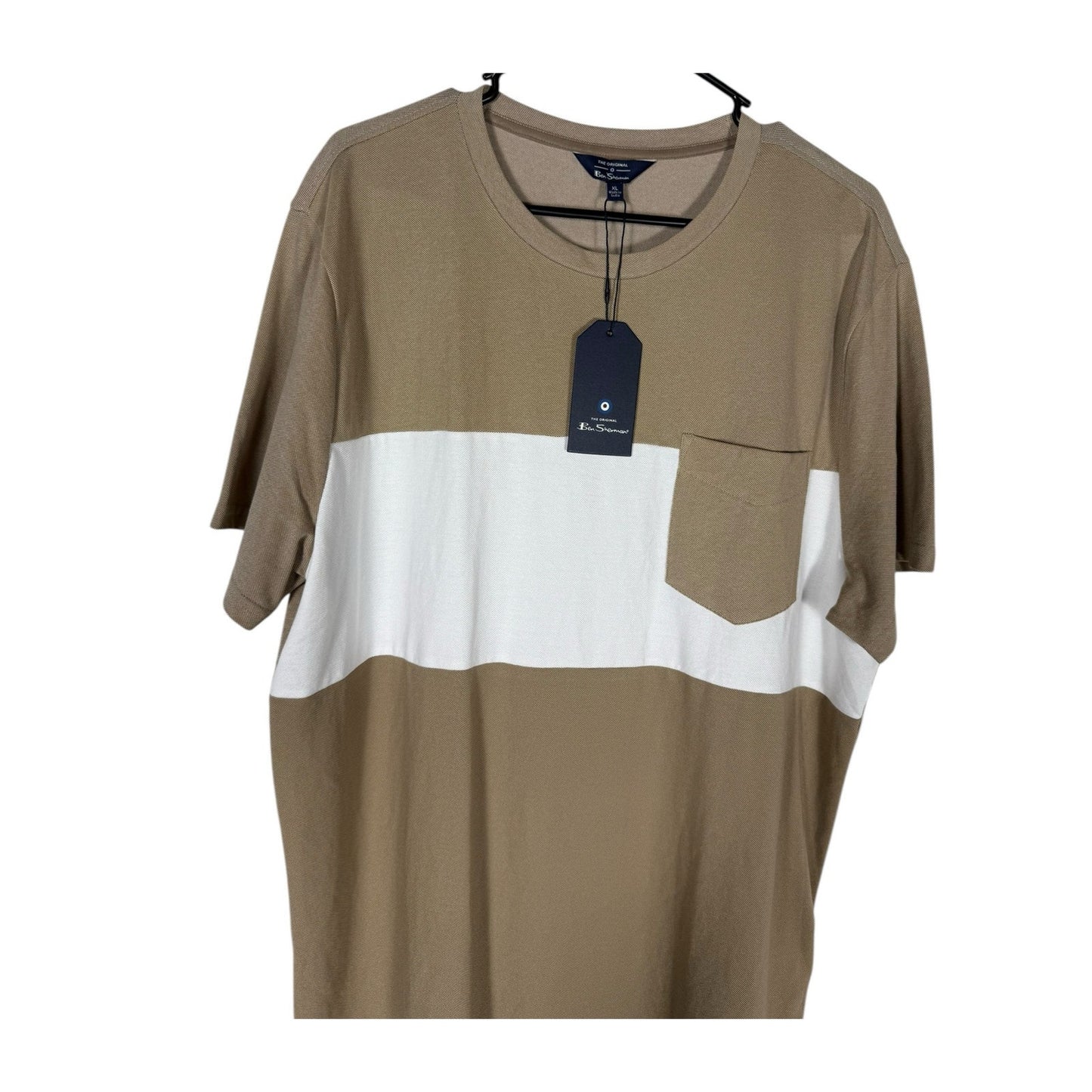 NWT Ben Sherman T-shirt Men's Brown Crewneck Pocket  XL striped two tone