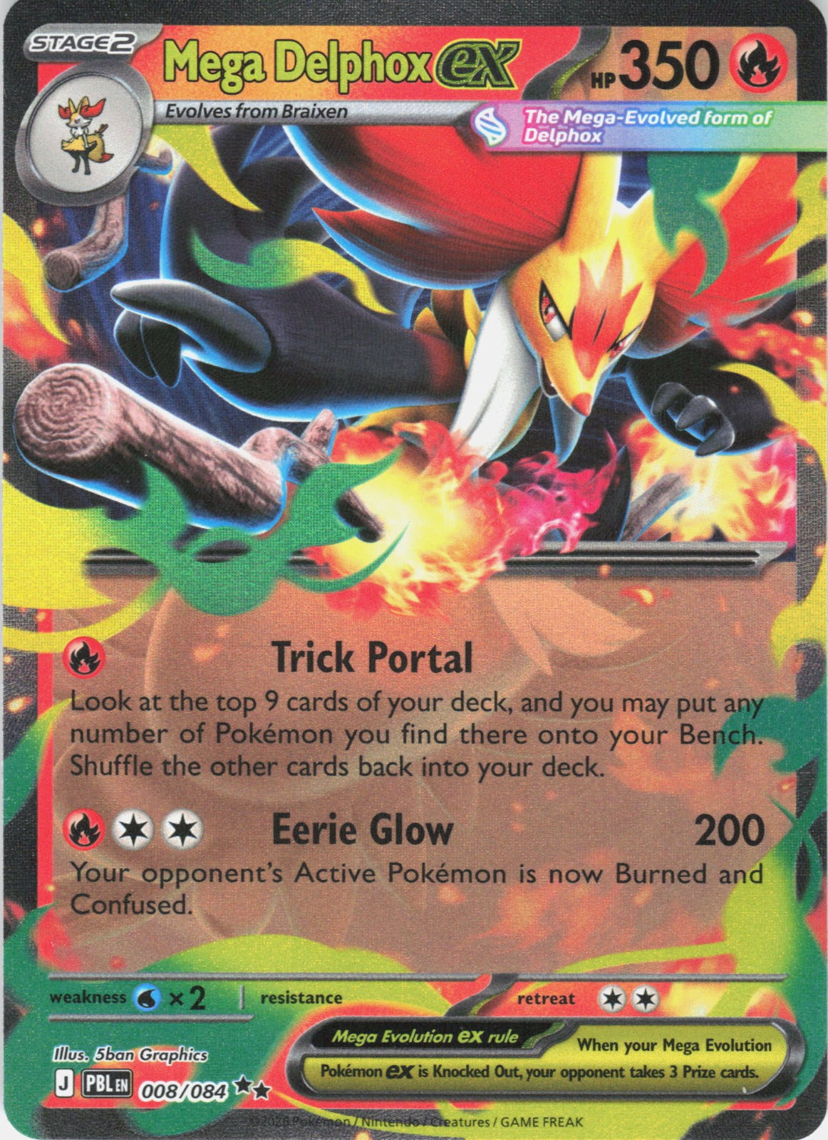 Mega Delphox ex Holo Double Rare ME05: Pitch Black 008/084 NM