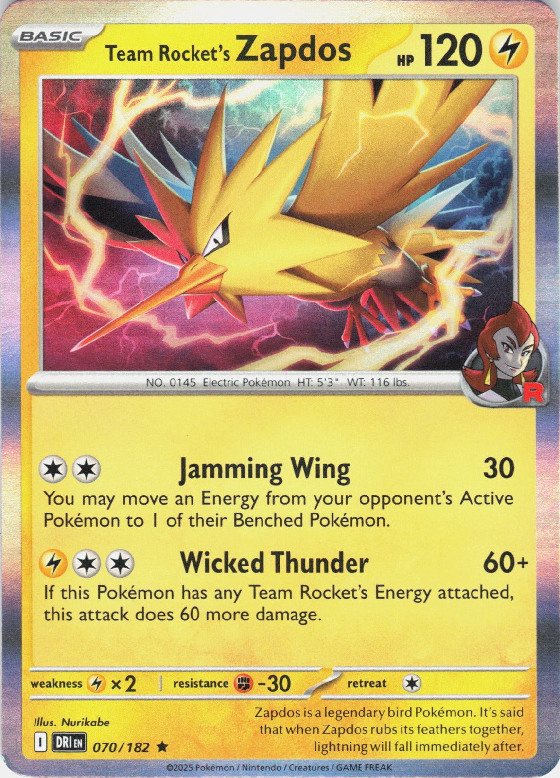 Team Rocket's Zapdos Holo Rare SV10: Destined Rivals 070/182 NM