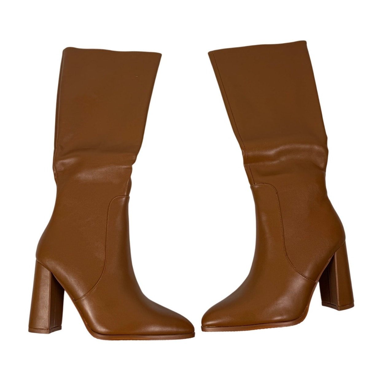New Women's calf high boots Tan size 9.5 Zip up 4in heel 20in height