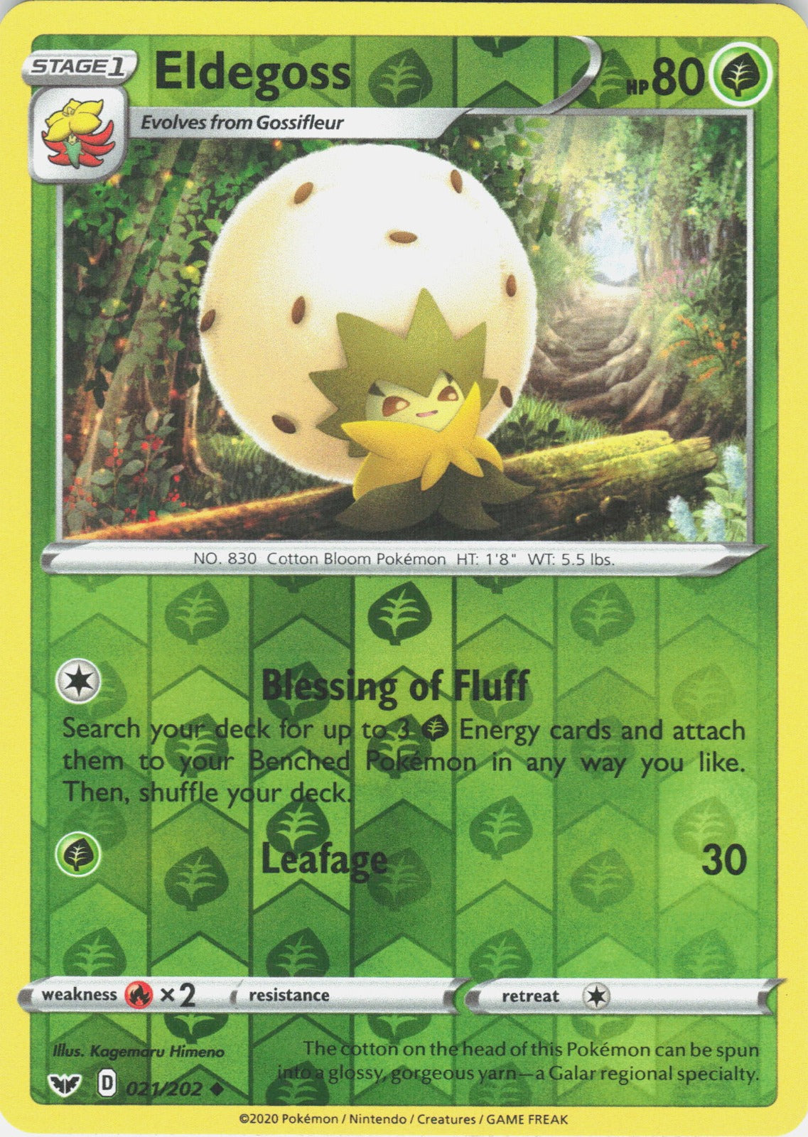 Eldegoss Reverse Holo Uncommon SWSH01: Sword & Shield Base Set 021/202 NM