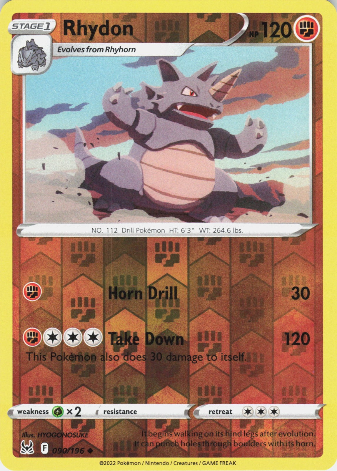 Rhydon Reverse Holo Uncommon SWSH11: Lost Origin 090/196 NM