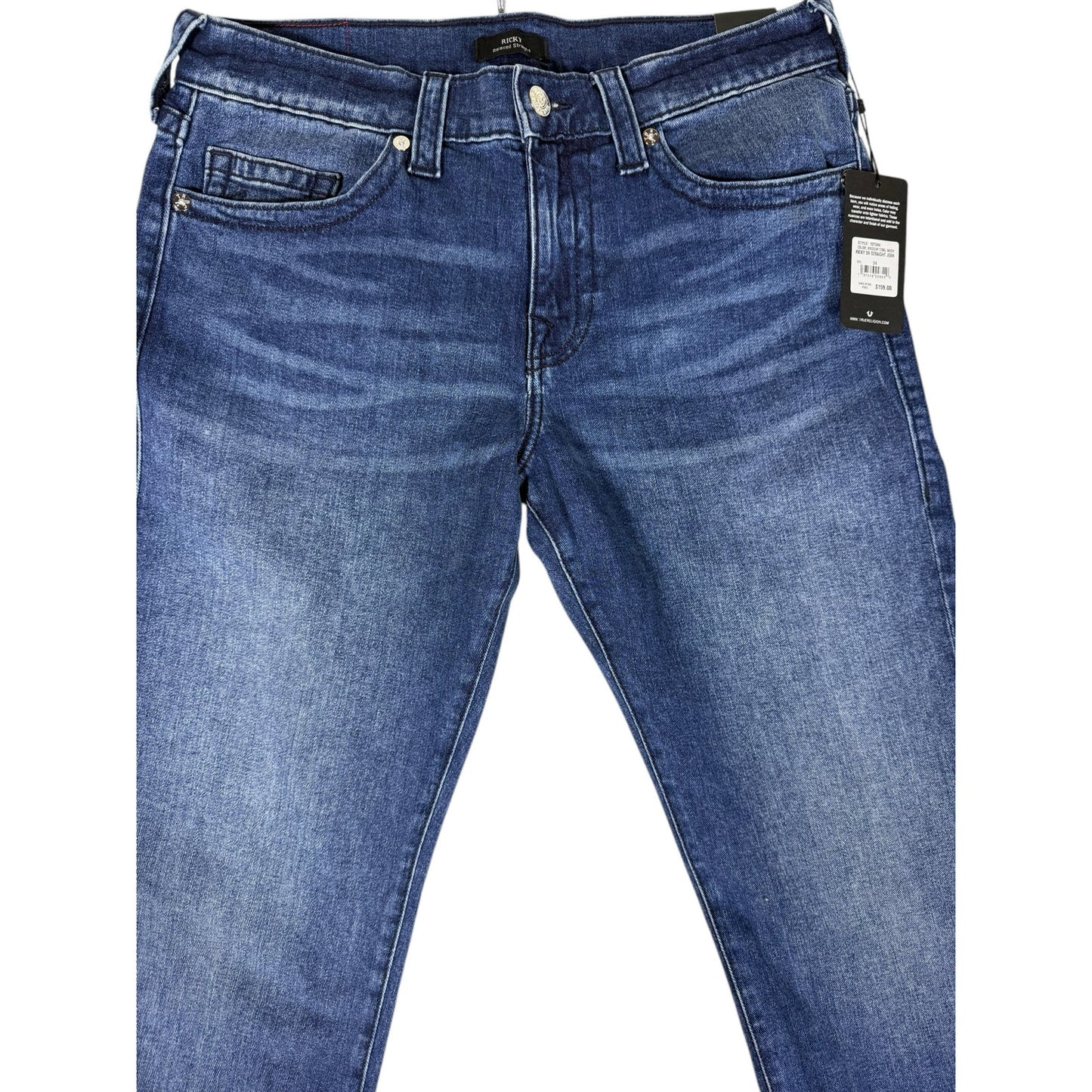 NWT True Religion Jeans Men's Ricky Straight 34 Denim Tidal Wash