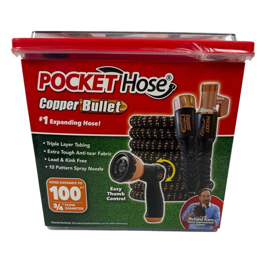 New in Box Pocket Hose Copper Bullet 100FT Expandable Garden Hose w/ Sprayer
