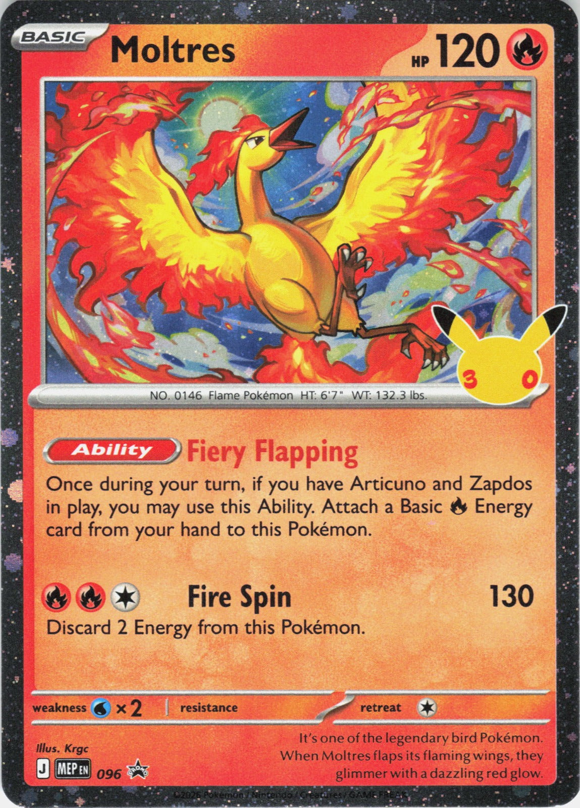 Moltres (30th Celebration) Holo Promo ME: Mega Evolution Promo 096 NM