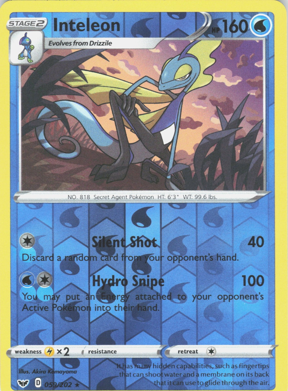 Inteleon (059) Reverse Holo Rare SWSH01: Sword & Shield Base Set 059/202 NM