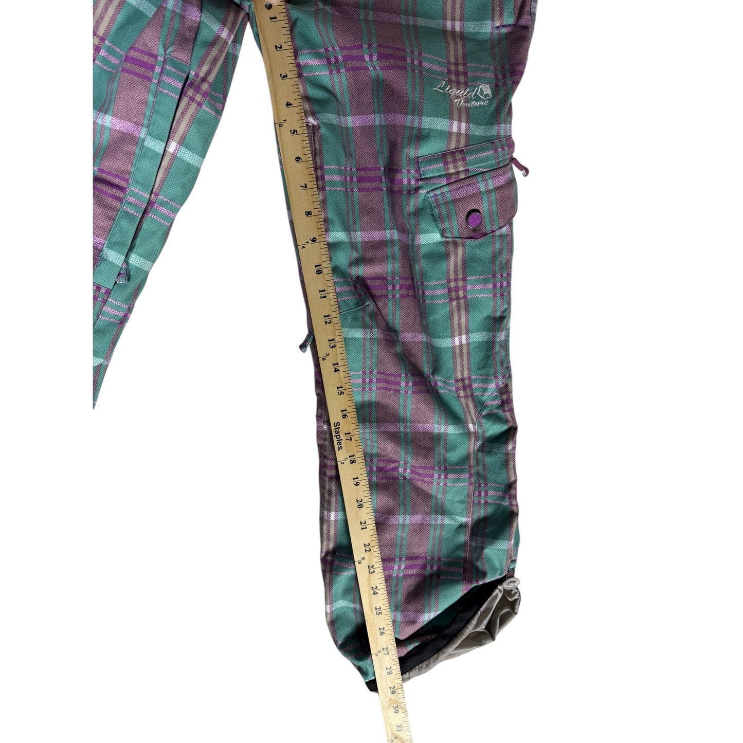 Women's Venture Liquid 5000mm Green and Pink Plaid Snow pants Medium