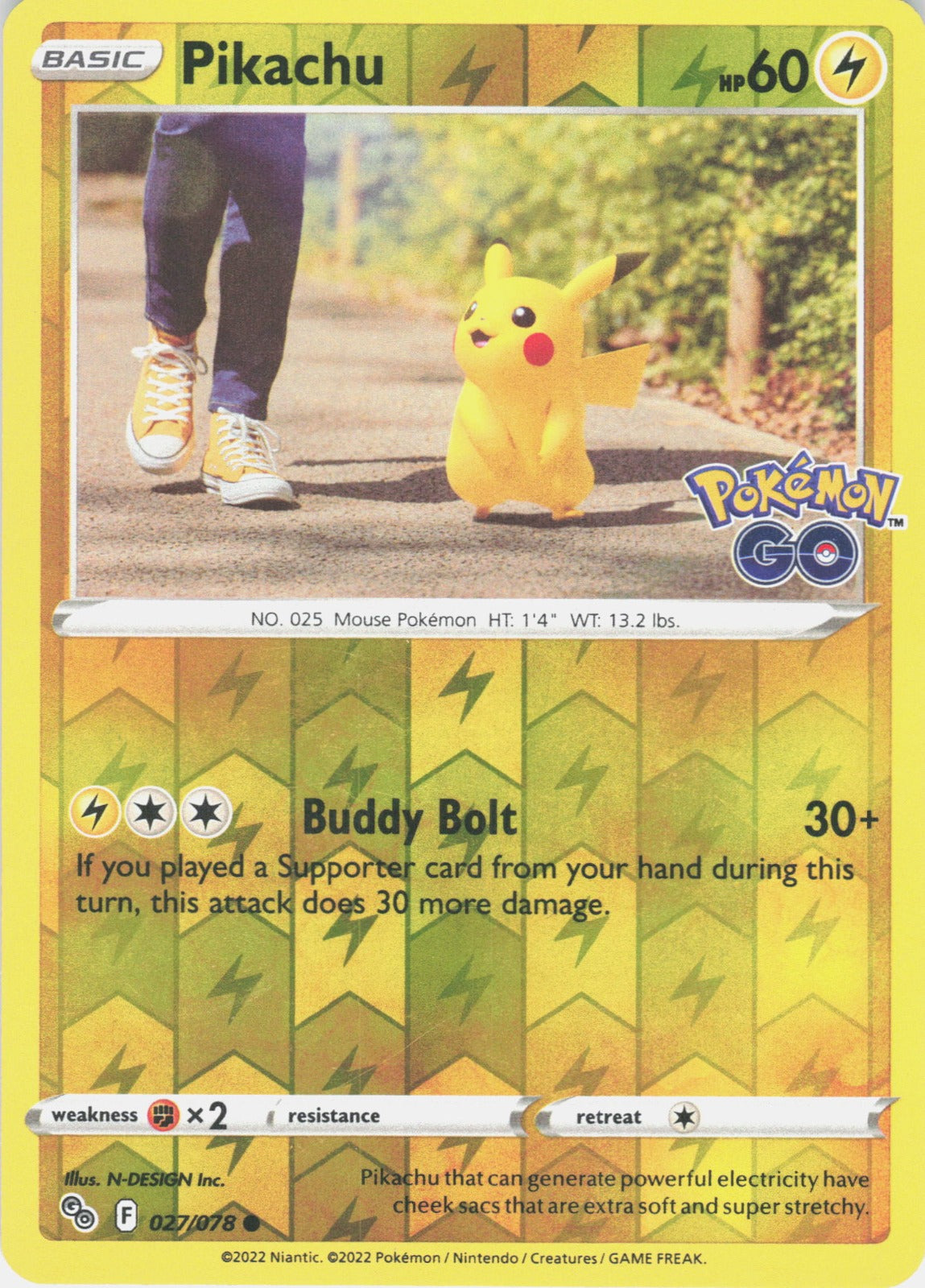 Pikachu (27) Reverse Holo Common Pokemon GO 027/078 NM