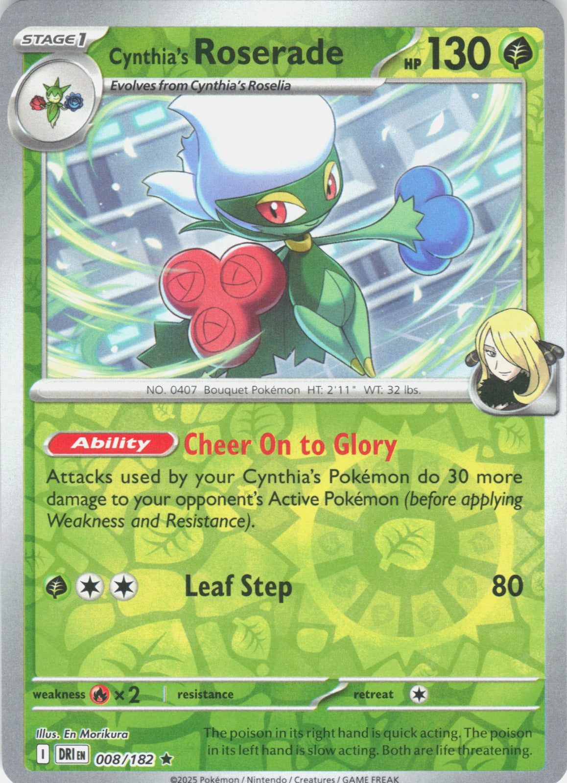 Cynthia's Roserade Reverse Holo Rare SV10: Destined Rivals 008/182 NM