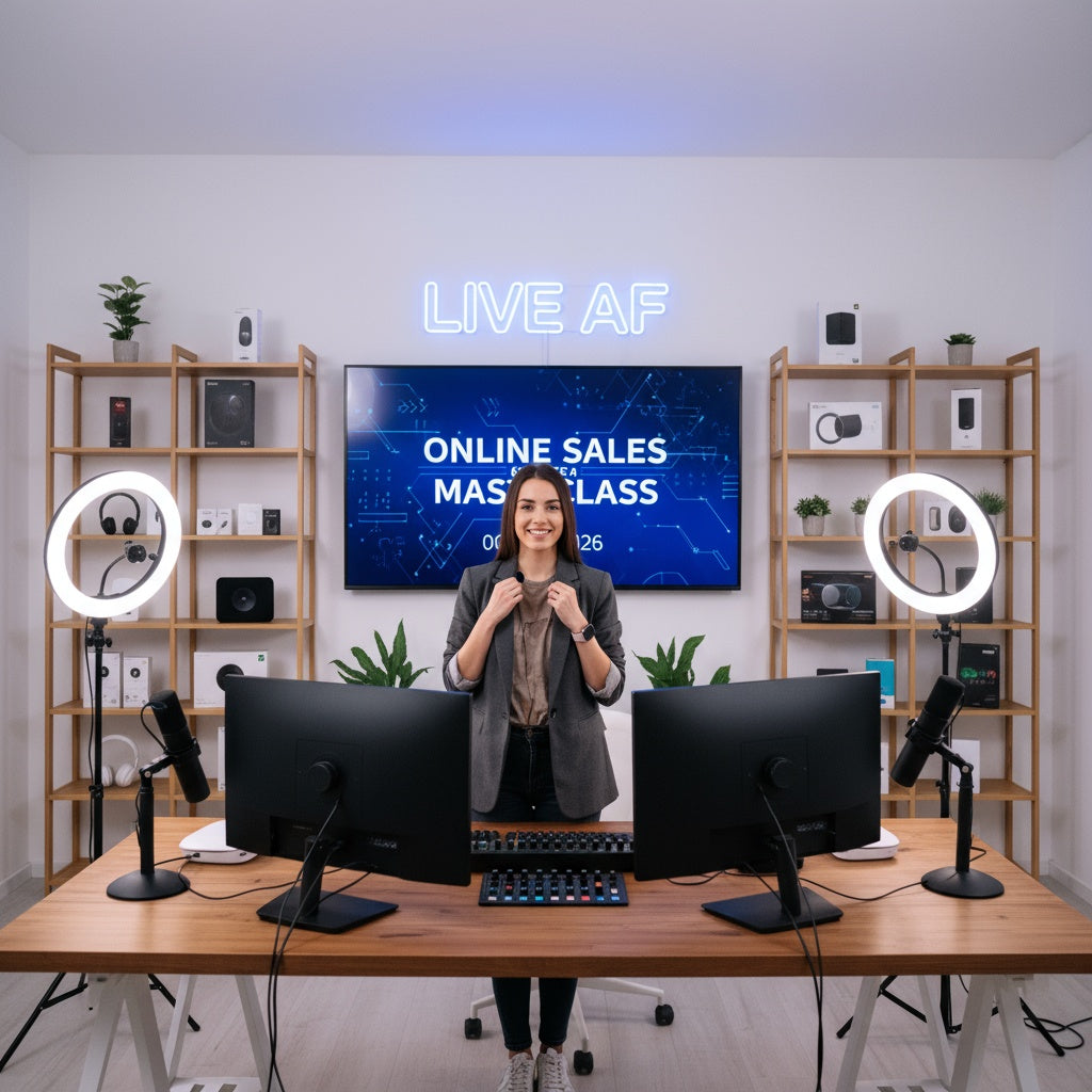 Entrepreneur preparing for online sales in the LIVE AF studio