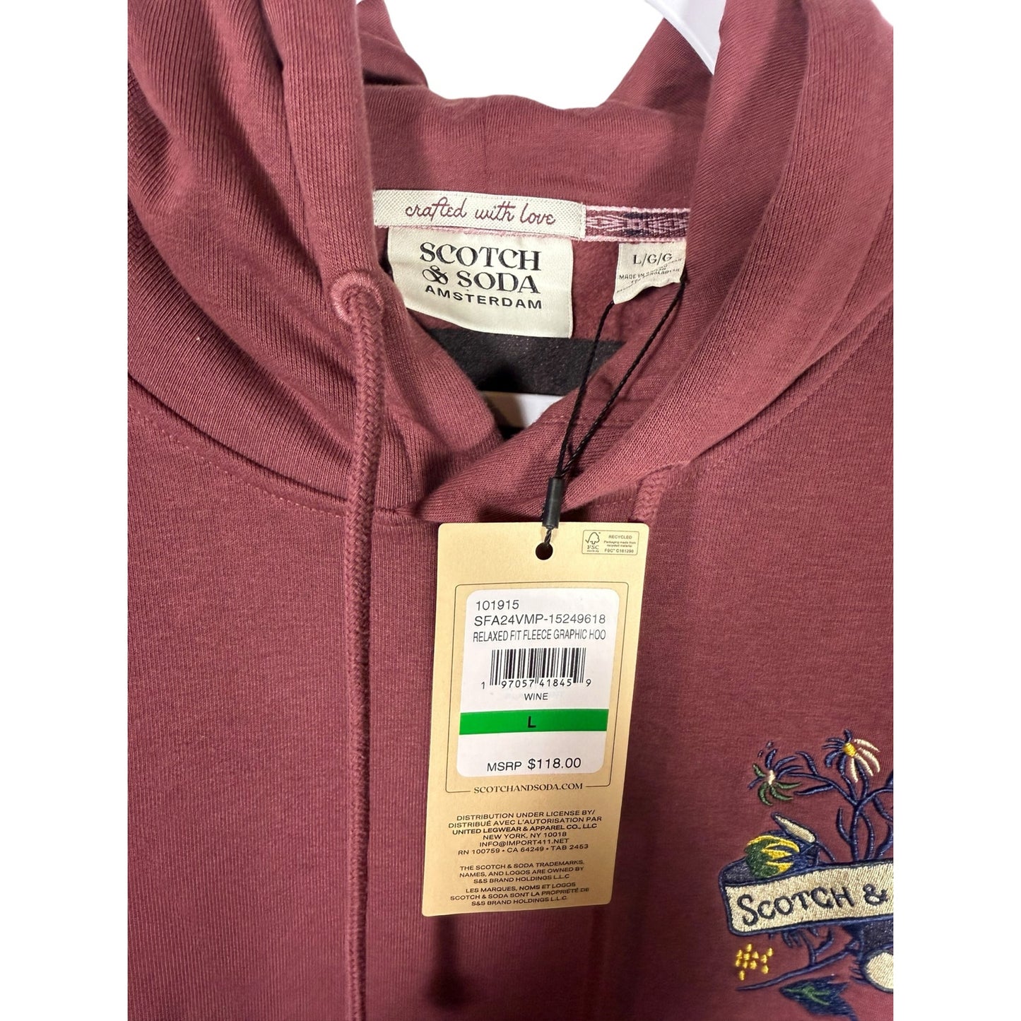 NWT Scotch & Soda Hoodie Men's Large Burgundy Free Spirit Pullover