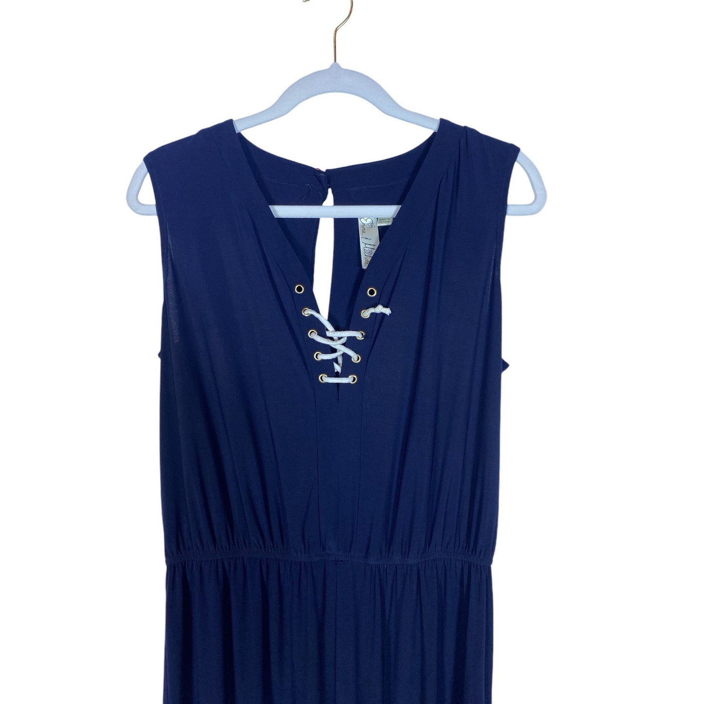 Emma & Michele Jumper Navy Blue Sleeveless Lace up V-neck  Size Large