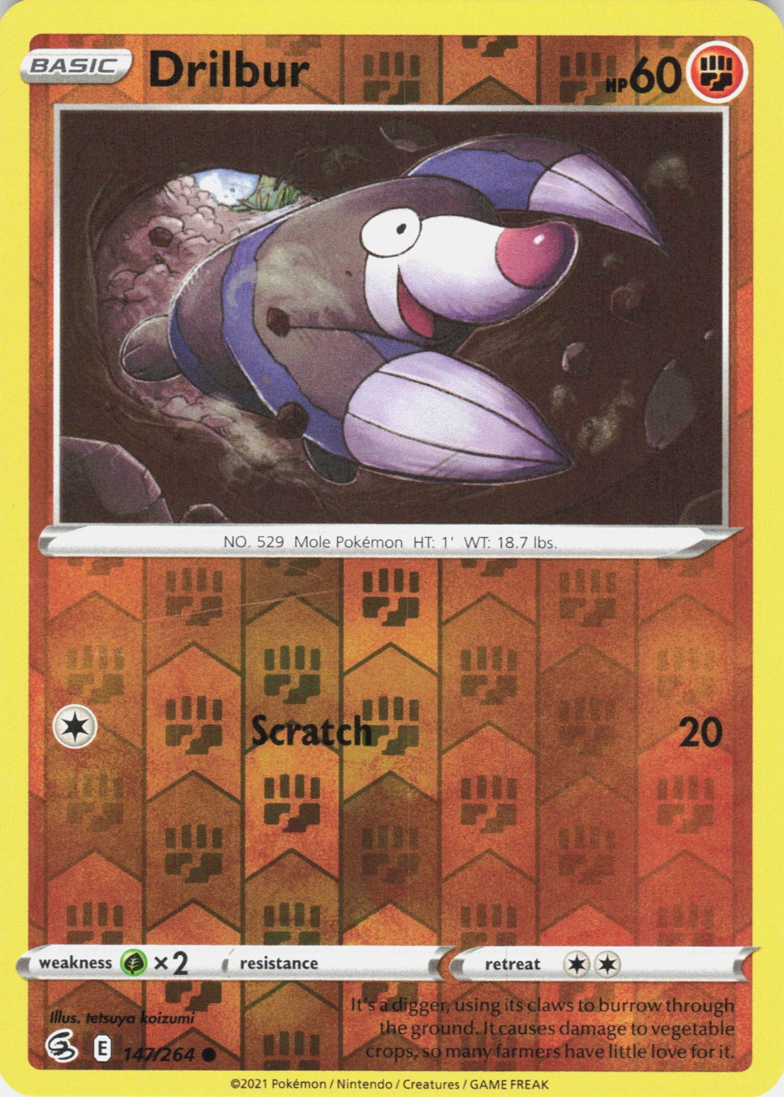 Drilbur Reverse Holo Common SWSH08: Fusion Strike 147/264 NM