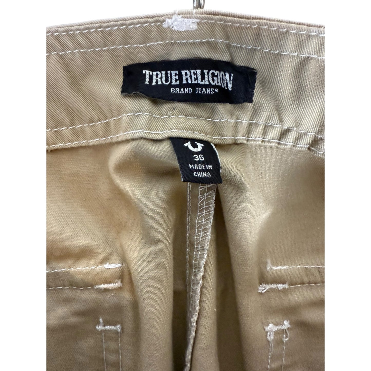 NWT True Religion Jeans Men Cargo Tan Size 36 Flap Pockets