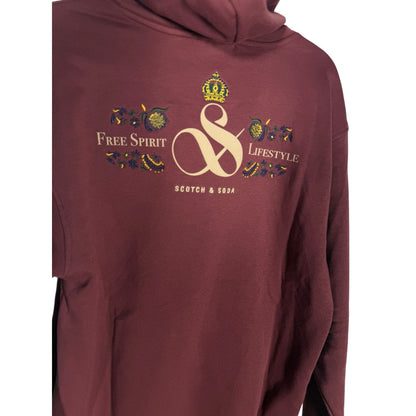 Men's Scotch And Soda Men’s Relaxed Fit Fleece Maroon Graphic Hoodie Size M