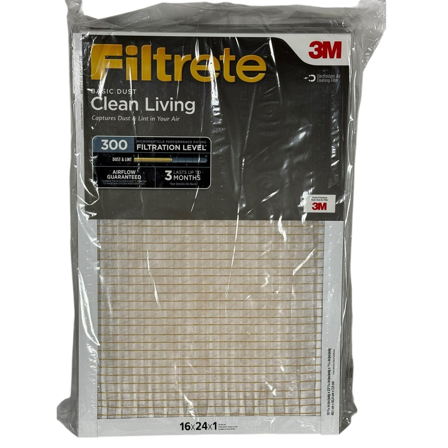 Filtrete 16x24x1 AC Furnace Air Filter MPR 300 Clean Living Basic Dust 6-Pack