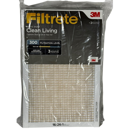 Filtrete 16x24x1 AC Furnace Air Filter MPR 300 Clean Living Basic Dust 6-Pack