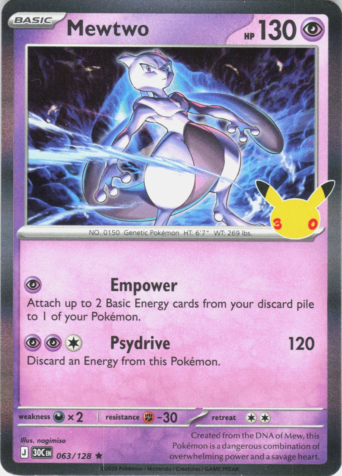 Mewtwo Holo Rare ME: 30th Celebration 063/128 NM