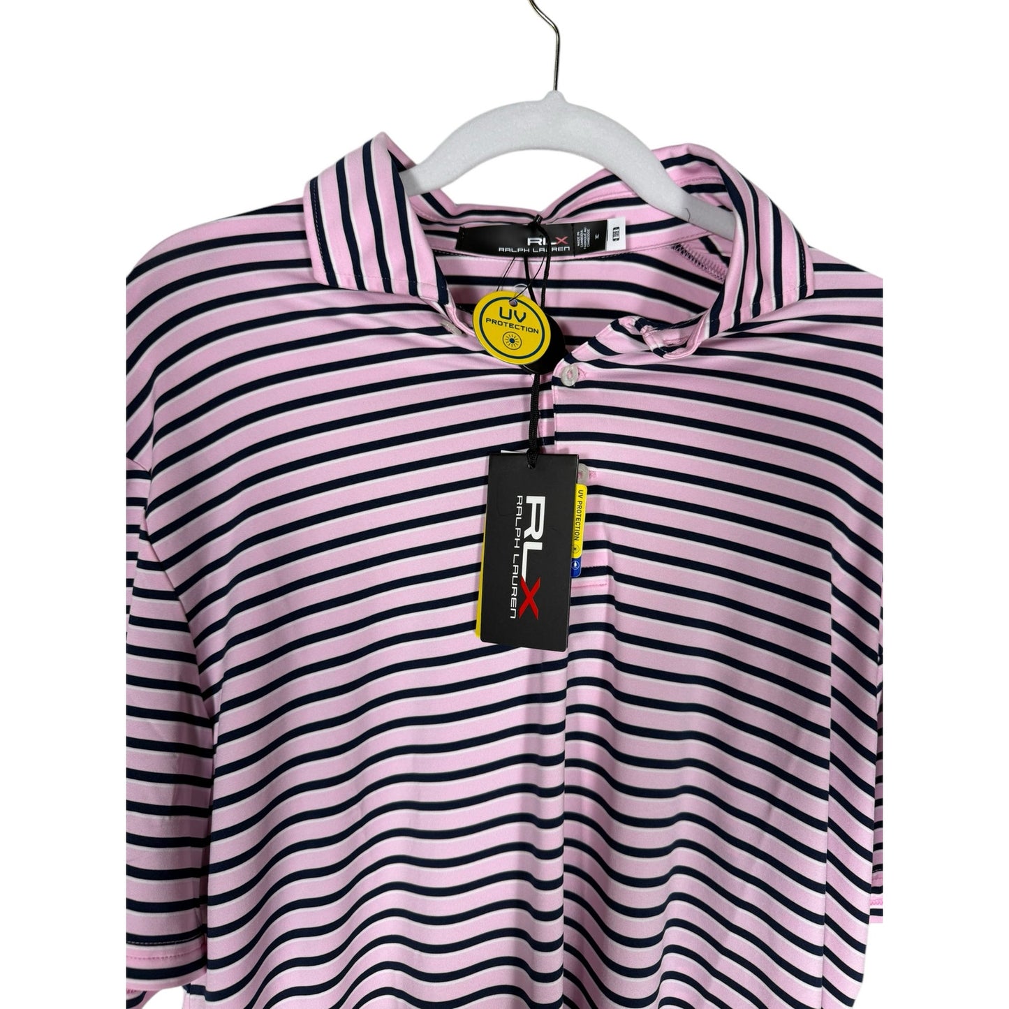 NWT Ralph Lauren X Polo Men's Pink Medium UV blocking Moisture Wicking Pinstripe