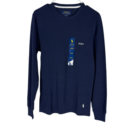 Polo Ralph Lauren Knit Crewneck Waffle Thermal Sleep Shirt Navy Blue NWT Small