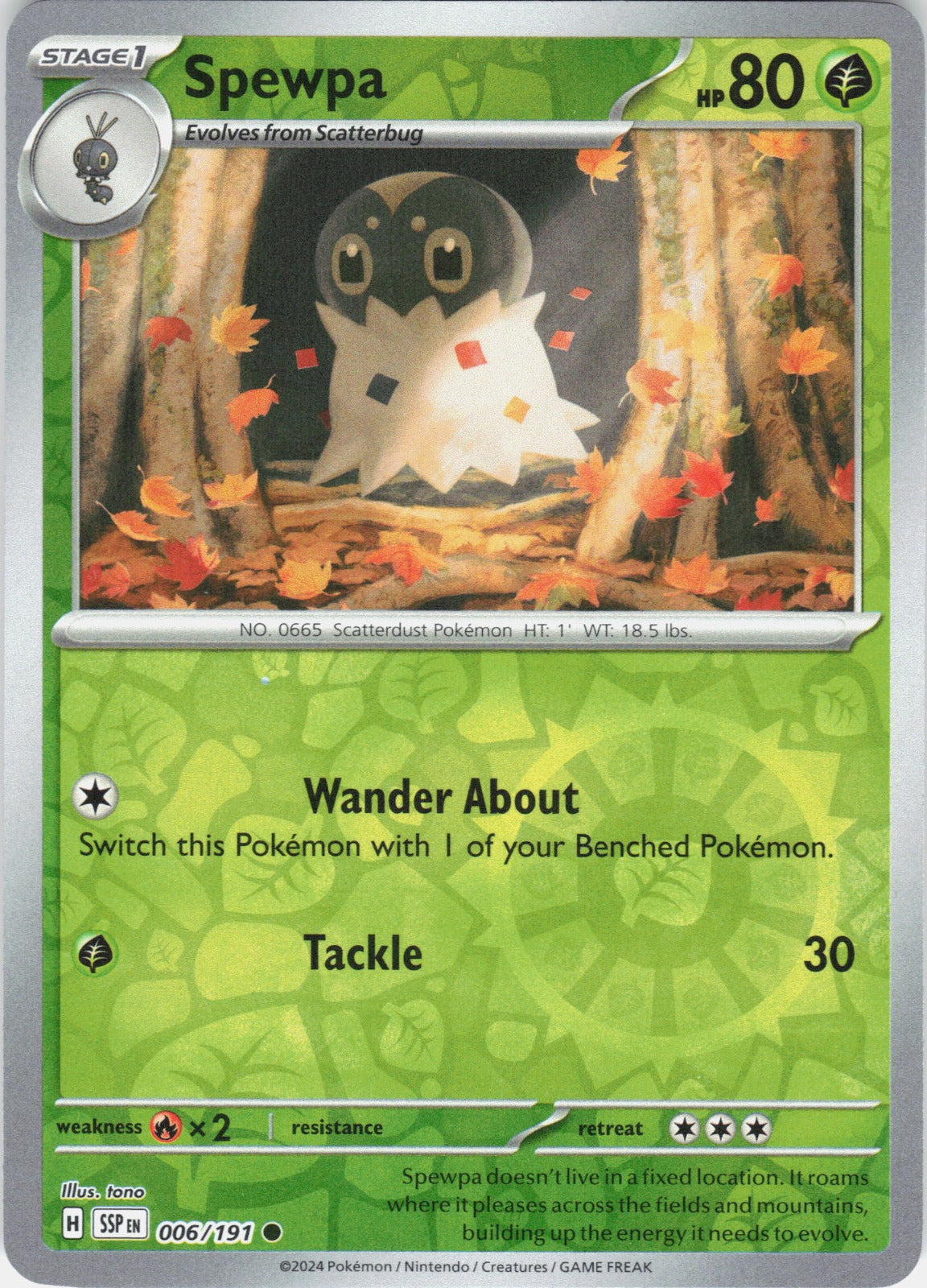 Spewpa Reverse Holo Common SV08: Surging Sparks 006/191 NM