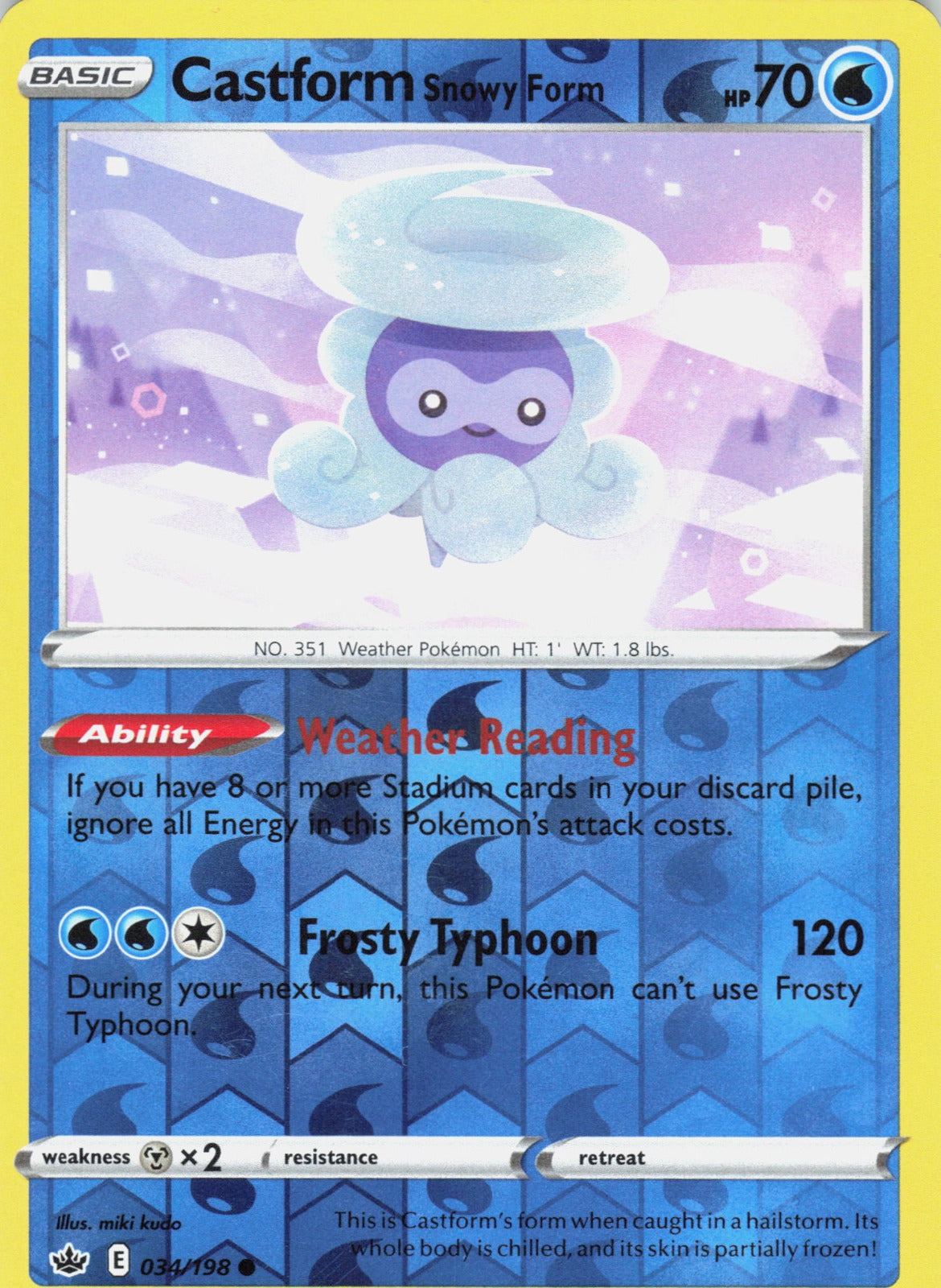 Castform Snowy Form Reverse Holo Common SWSH06: Chilling Reign 034/198 NM